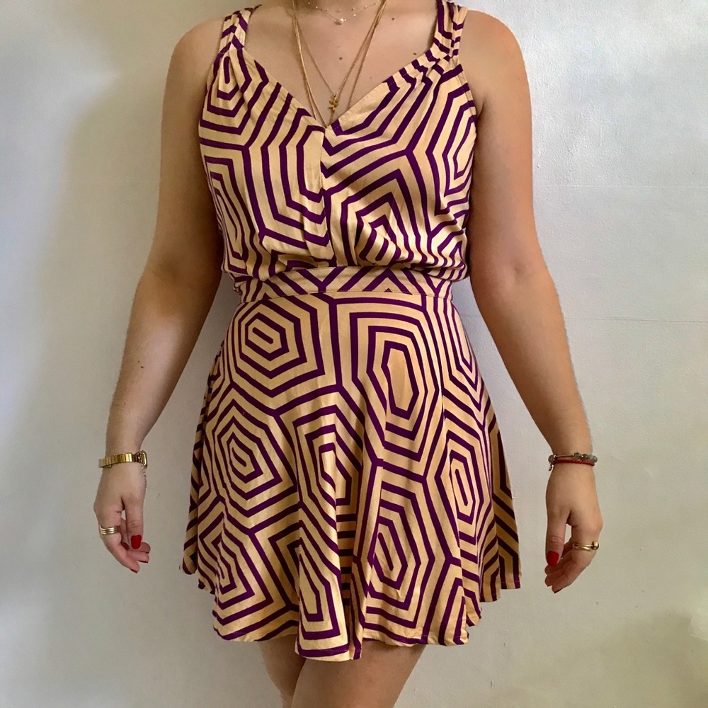 Purple Hexagonal Print Mini Dress